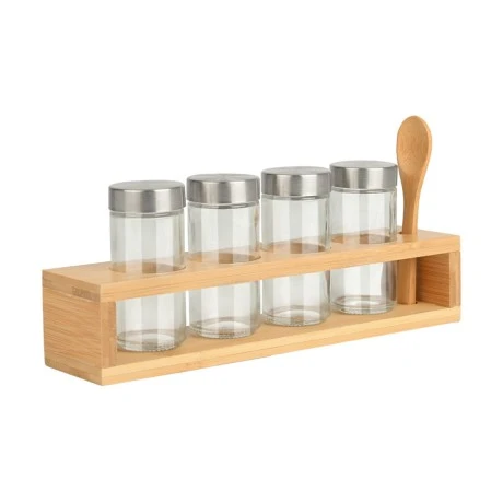 ESTIA ΔΟΧΕΙΑ ΜΠΑΧΑΡΙΚΩΝ BAMBOO ESSENTIALS ΓΥΑΛΙΝΑ ΣΕΤ 6 ΤΕΜ ΜΕ ΜΕΤΑΛΛΙΚΟ ΚΑΠΑΚΙ &amp; ΒΑΣΗ BAMBOO ΜΕ ΚΟΥ