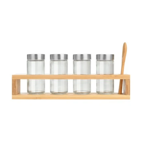 ESTIA ΔΟΧΕΙΑ ΜΠΑΧΑΡΙΚΩΝ BAMBOO ESSENTIALS ΓΥΑΛΙΝΑ ΣΕΤ 6 ΤΕΜ ΜΕ ΜΕΤΑΛΛΙΚΟ ΚΑΠΑΚΙ &amp; ΒΑΣΗ BAMBOO ΜΕ ΚΟΥ