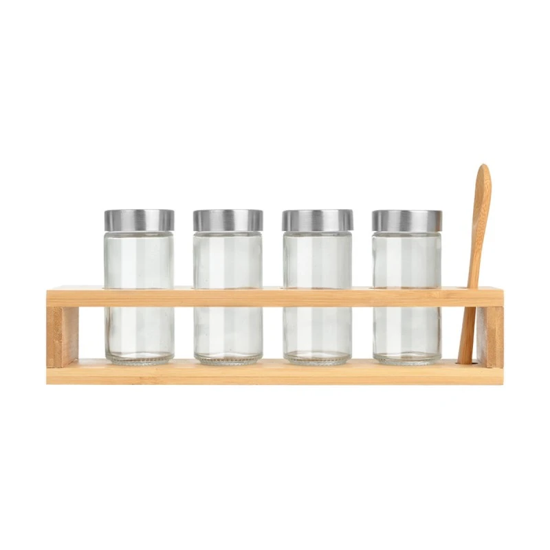 ESTIA ΔΟΧΕΙΑ ΜΠΑΧΑΡΙΚΩΝ BAMBOO ESSENTIALS ΓΥΑΛΙΝΑ ΣΕΤ 6 ΤΕΜ ΜΕ ΜΕΤΑΛΛΙΚΟ ΚΑΠΑΚΙ &amp; ΒΑΣΗ BAMBOO ΜΕ ΚΟΥ