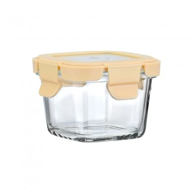 LUNCH BOX CLICK&amp;SEAL GLASS 160ml 9.2x9.2x6.3cm WITH PLASTIC LID IVORY