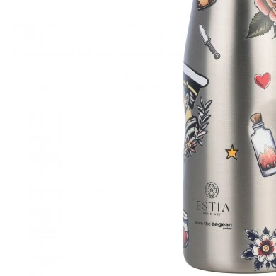 INSULATED BOTTLE TRAVEL FLASK SAVE THE AEGEAN 500ml OLD SCHOOL INK