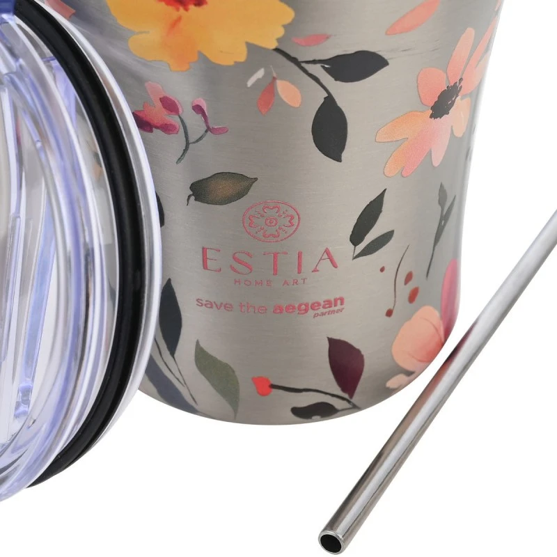 ESTIA ΘΕΡΜΟΣ COFFEE MUG SAVE THE AEGEAN 350ml SILVER BOTANIC