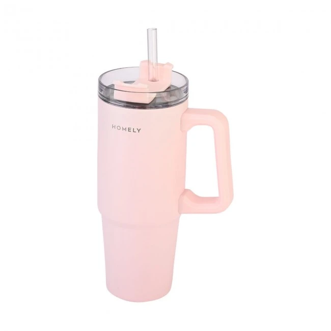INSULATED BOTTLE STRAW TUMBLER HOMELY 900ml ROSE QUARTZ