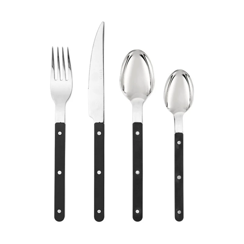 CUTLERY SET NOIR DOTS BLACK HANDLE STAINLESS STEEL 18/0 16 PCS.