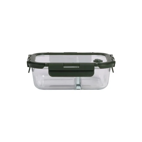 LUNCH BOX GLASS CLICK &amp; SEAL 2 TIERS WITH SILICON AIR-VENT 1030ml OLIVE