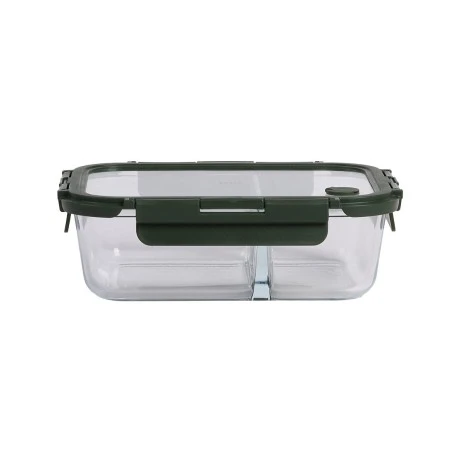 LUNCH BOX GLASS CLICK &amp; SEAL 2 TIERS WITH SILICON AIR-VENT 1460ml OLIVE