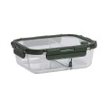LUNCH BOX GLASS CLICK &amp; SEAL 2 TIERS WITH SILICON AIR-VENT 1460ml OLIVE