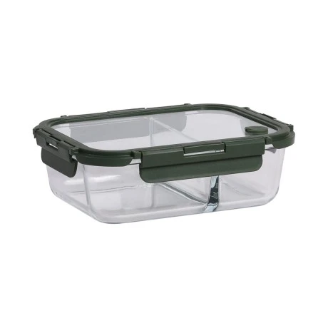 LUNCH BOX GLASS CLICK &amp; SEAL 2 TIERS WITH SILICON AIR-VENT 1460ml OLIVE