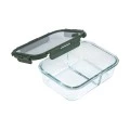 LUNCH BOX GLASS CLICK &amp; SEAL 2 TIERS WITH SILICON AIR-VENT 1460ml OLIVE