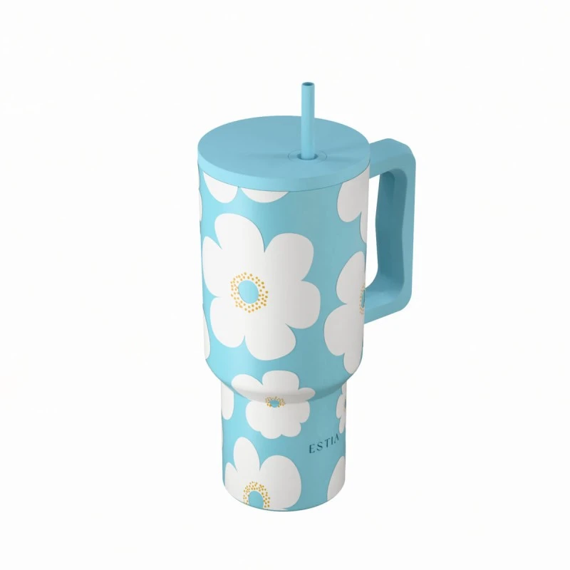 ESTIA ΘΕΡΜΟΣ STRAW TUMBLER XL SAVE THE AEGEAN 900ml BLUE DAISY
