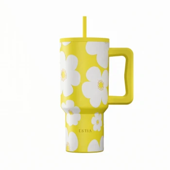 ESTIA ΘΕΡΜΟΣ STRAW TUMBLER XL SAVE THE AEGEAN 900ml YELLOW DAISY
