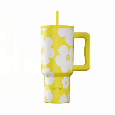 INSULATED STRAW TUMBLER XL SAVE THE AEGEAN 900ml YELLOW DAISY