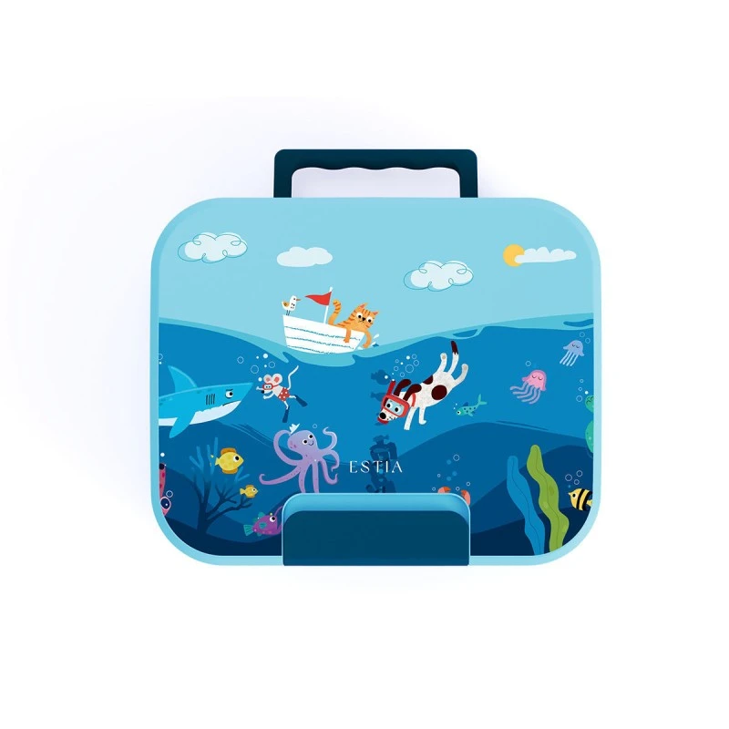 KIDS LUNCH BOX SAVE THE AEGEAN 750ml WITH 3 STAINLESS STEEL REMOVABLE COMPARTMENTS OCEAN PLAY