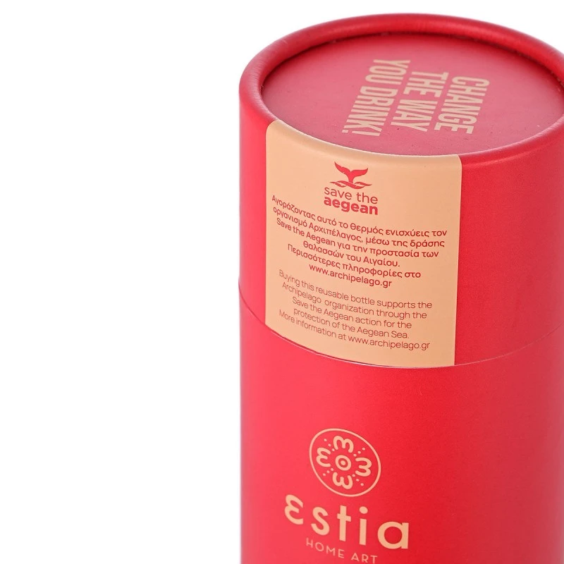 INSULATED BOTTLE TRAVEL FLASK SAVE THE AEGEAN 500ml SCARLET RED