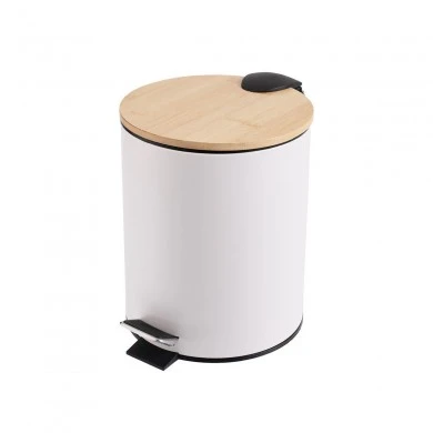 BATHROOM BIN BAMBOO ESSENTIALS SOFT CLOSE  5lt WHITE