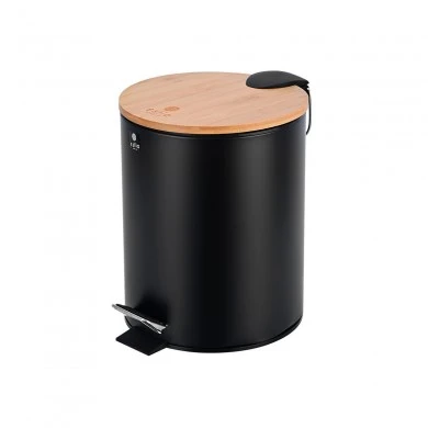BATHROOM BIN BAMBOO ESSENTIALS SOFT CLOSE  5lt BLACK