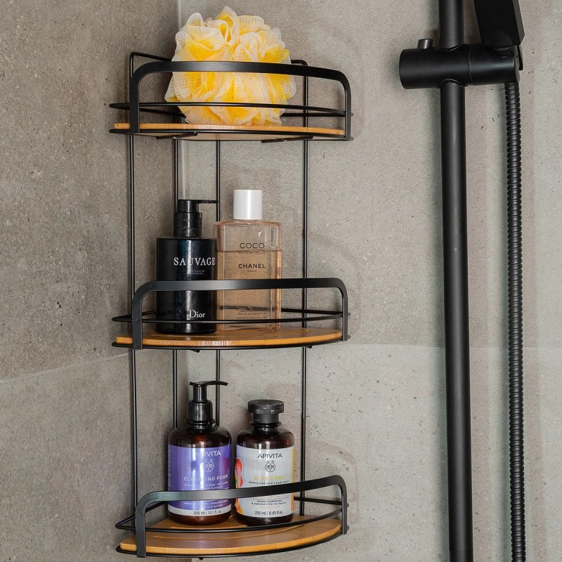 BATHROOM CORNER SHELVES BAMBOO ESSENTIALS METALLIC  3-TIER 49x19.5x19.5cm