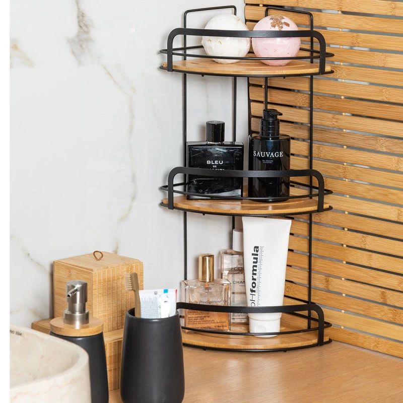 BATHROOM CORNER SHELVES BAMBOO ESSENTIALS METALLIC  3-TIER 49x19.5x19.5cm