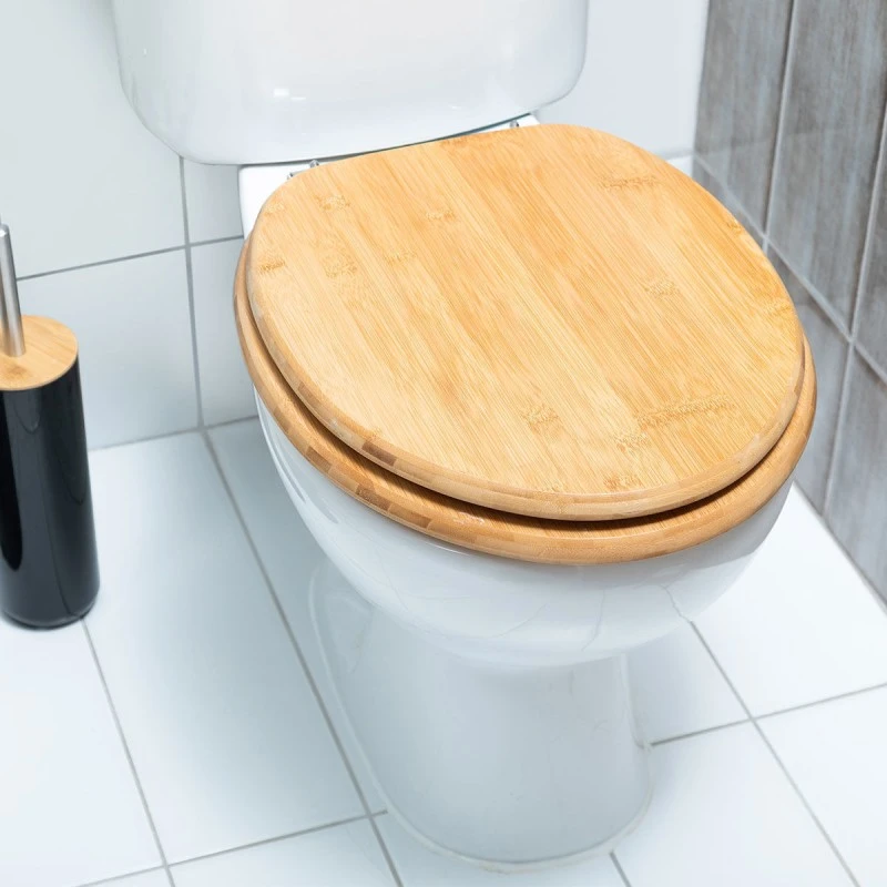 TOILET SEAT BAMBOO ESSENTIALS WITH ADJUSTABLE STEEL HINGES