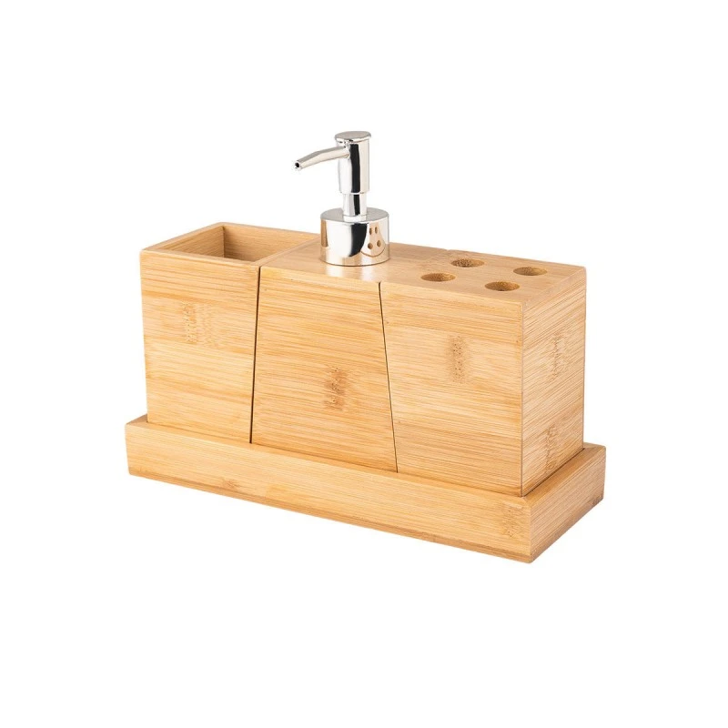 BATHROOM ACCESSORISEES BAMBOO ESSENTIAL WITH PLATE SET 3pc