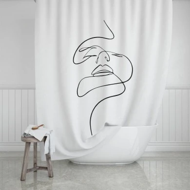 BATHROOM CURTAIN WATER RESISTANT LINE ART POLYESTER 180x200cm