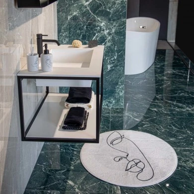 BATHROOM MAT LINE ART NON-SLIP 80x80cm WHITE