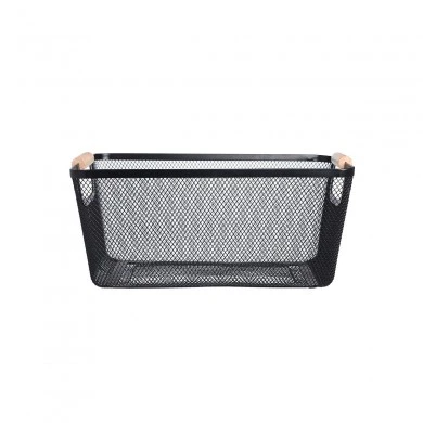 STORAGE BASKET METALLIC WITH WOODEN HANDLES 35x23x16cm BLACK