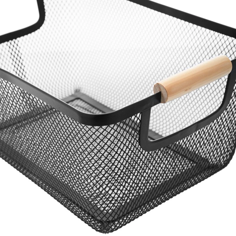 STORAGE BASKET METALLIC WITH WOODEN HANDLES 35x23x16cm BLACK