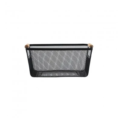 STORAGE BASKET METALLIC WITH WOODEN HANDLES 30x21x14cm BLACK