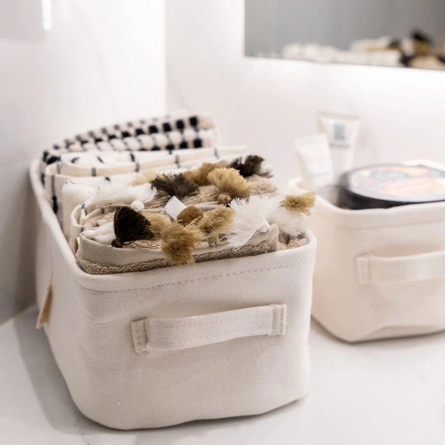 STORAGE &amp; ORGANIΖER BOX IVORY 13.5x12.5x10.5cm WITH HANDLES