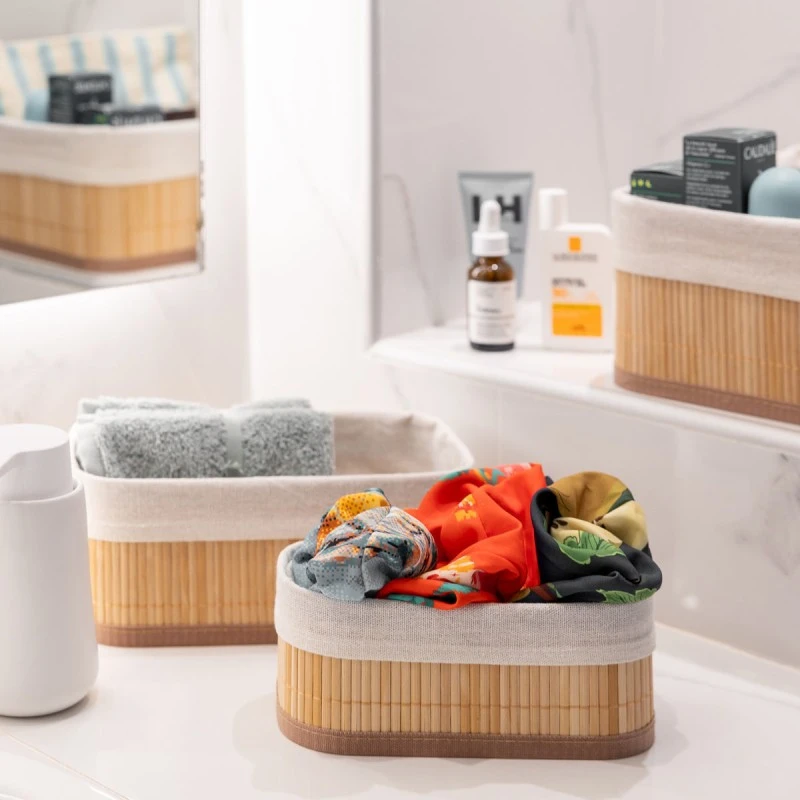 STORAGE &amp; ORGANIZER BOX BAMBOO ESSENTIALS 19.5x10cm WITH CLOTHING