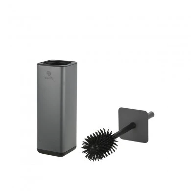 TOILET BRUSH CUBIC METALLIC WITH PLASTIC CONTAINER 25cm GREY