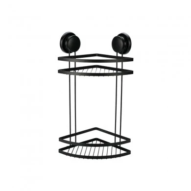 BATHROOM CORNER SHELVES WITH SUCTION CUP 2-TIER BLACK