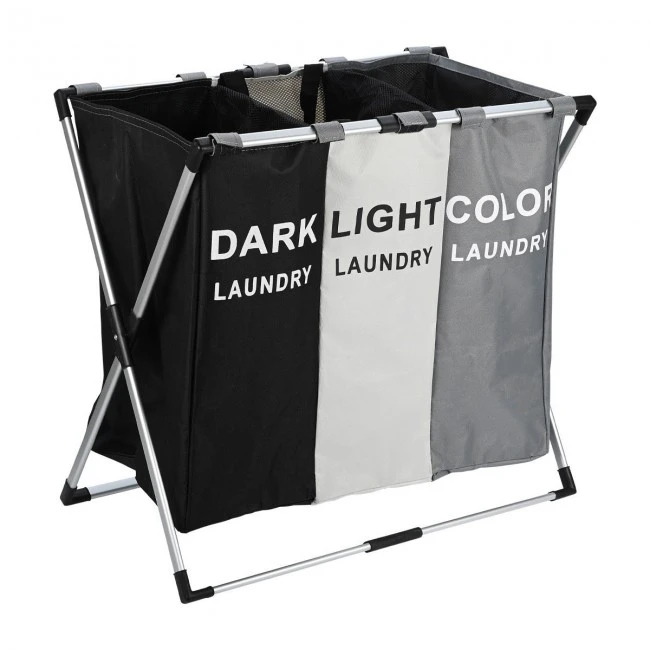 LAUDRY BASKET FOLDABLE WITH 3 COMPARTENTS BLACK-GREY-WHITE