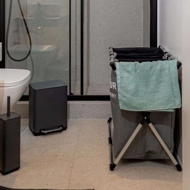 LAUDRY BASKET FOLDABLE WITH 3 COMPARTENTS BLACK-GREY-WHITE