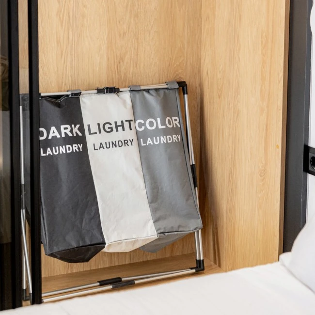 LAUDRY BASKET FOLDABLE WITH 3 COMPARTENTS BLACK-GREY-WHITE