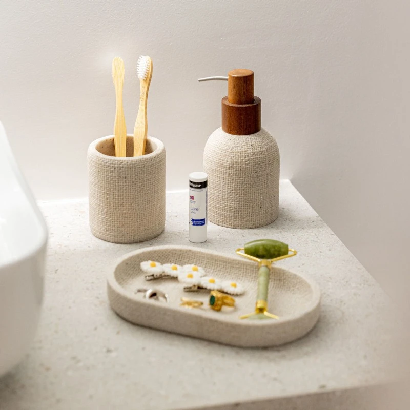 TOOTHBRUSH HOLDER JUTE POLYRESIN BEIGE