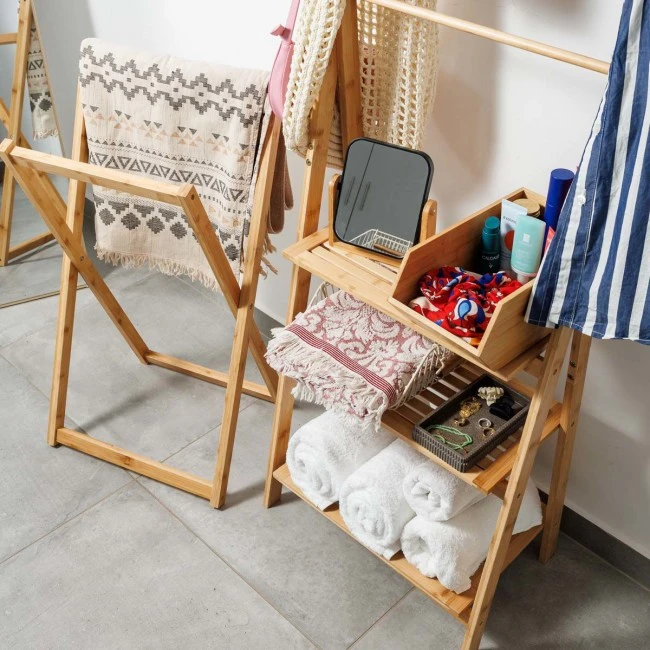 FLOOR STORAGE SHELF BAMBOO ESSENTIALS 3 TIERS NATURAL COLOR