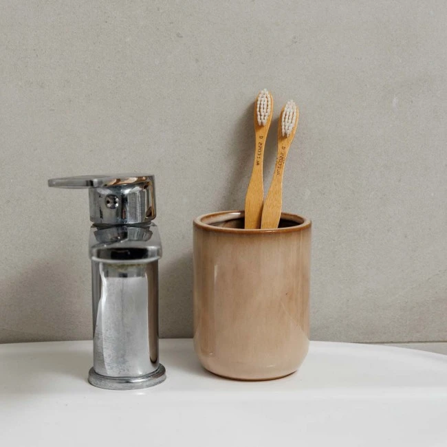 TOOTHBRUSH HOLDER SATIN CERAMIC 7.5x7.5x9cm