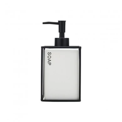 SOAP DISPENSER CAGE 450ml CERAMIC WHITE WITH METALLIC FRAME