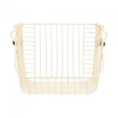 STORAGE BASKET ALLURE METALLIC WITH WOODEN HANDLES 26.5x29.5x21.5cm STACKABLE IVORY
