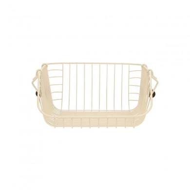 STORAGE BASKET ALLURE METALLIC WITH WOODEN HANDLES 26.5x29.5x16cm STACKABLE IVORY