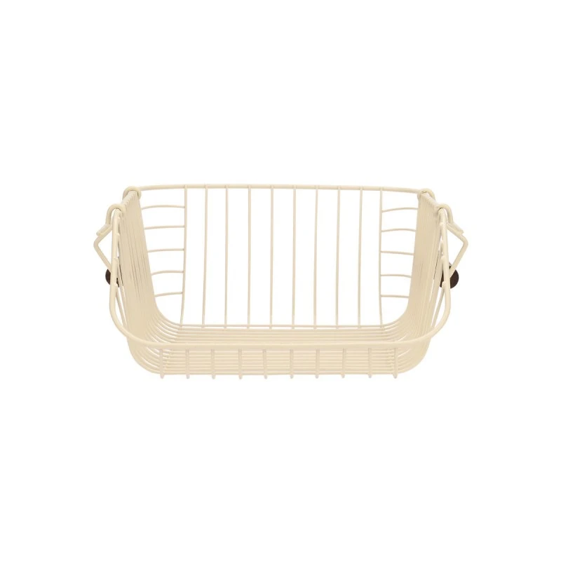 STORAGE BASKET ALLURE METALLIC WITH WOODEN HANDLES 26.5x29.5x16cm STACKABLE IVORY