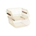 STORAGE BASKET ALLURE METALLIC WITH WOODEN HANDLES 26.5x29.5x16cm STACKABLE IVORY
