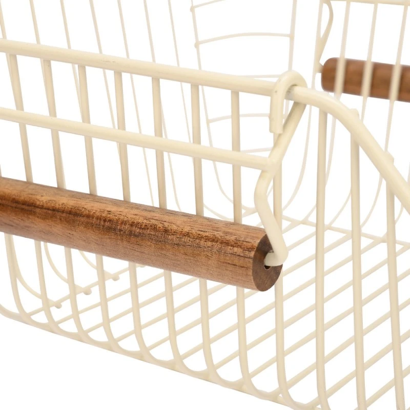 STORAGE BASKET ALLURE METALLIC WITH WOODEN HANDLES 26.5x29.5x16cm STACKABLE IVORY