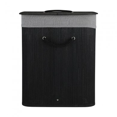 LAUNDRY BASKET BAMBOO ESSENTIALS 60LT FOLDABLE REGTANGULAR BLACK NEW WEAVE