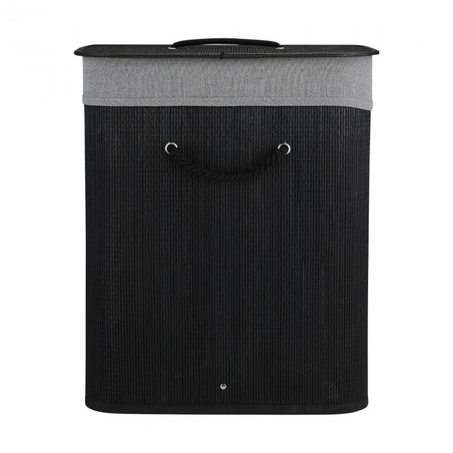 LAUNDRY BASKET BAMBOO ESSENTIALS 60LT FOLDABLE REGTANGULAR BLACK NEW WEAVE
