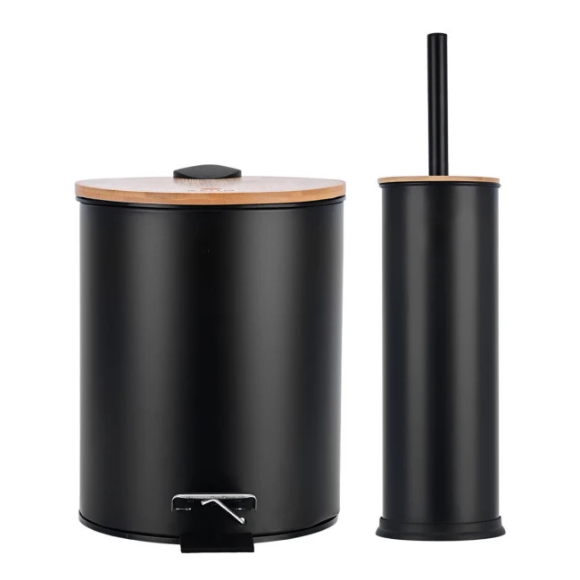 SET OF TOILET BRUSH &amp; TOILET BIN 7lt BAMBOO ESSENTIALS BLACK