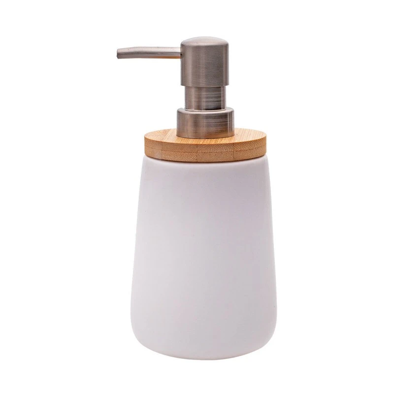 SOAP DISPENSER BAMBOO PORCELAIN 360ml WHITE