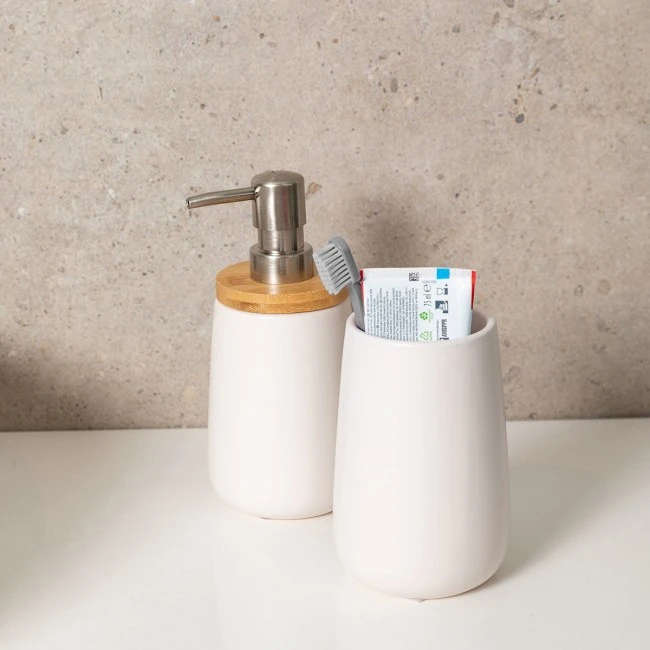 ESTIA ΠΟΤΗΡΑΚΙ ΜΠΑΝΙΟΥ BAMBOO ESSENTIALS ΔΟΛΟΜΙΤΗ ΛΕΥΚΟ